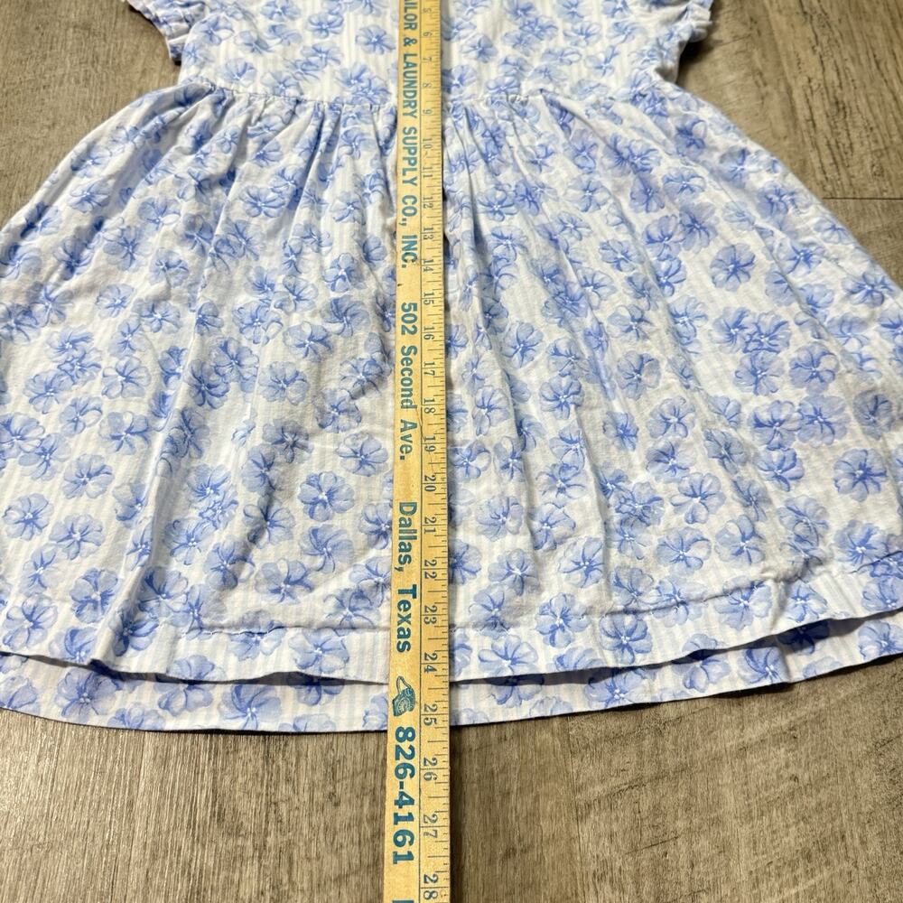 Vintage 1950s Blue Floral Dress Round Peter Pan Collar Puff Sleeve Girls Sz 5/6 - Picture 3 of 5